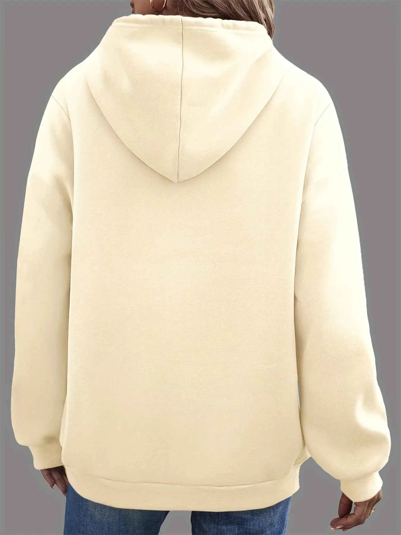 Women's autumn and winter warm and loose casual New York USA letter printed suede long sleeved hooded sweatshirt